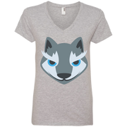 Wolf Face Emoji Ladies’ V-Neck T-Shirt