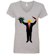 Trump Holding Statue of Liberty Head Ladies’ V-Neck