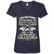 Tent Pitching, Fish Catching, Camping Kinda Grandma Ladies’ V-Neck T-Shirt