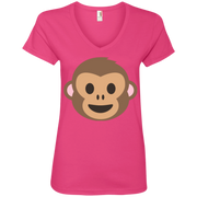 Monkey Face Emoji Ladies’ V-Neck T-Shirt