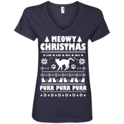 Meowy Christmas Ladies’ V-Neck T-Shirt