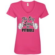 This Girl Loves Her Pit Bull Ladies’ V-Neck T-Shirt