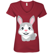 Happy Rabbit Emoji Ladies’ V-Neck T-Shirt
