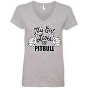 This Girl Loves Her Pit Bull Ladies’ V-Neck T-Shirt