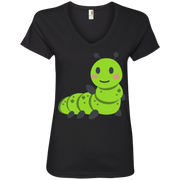 Waving Caterpillar Emoji Ladies’ V-Neck T-Shirt