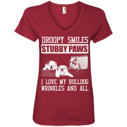 Droopy Smiles, Stubby Paws, I love My Bulldog Wrinkles and All Ladies’ V-Neck T-Shirt