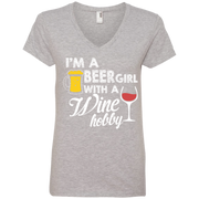 I’m A Beer Girl with a Wine Hobby Ladies’ V-Neck T-Shirt