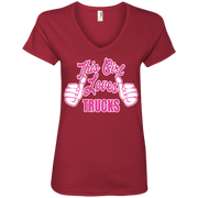 This Girl Loves Trucks Ladies’ V-Neck T-Shirt