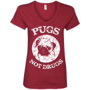 Pugs Not Drugs! Ladies’ V-Neck T-Shirt