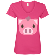 Pig Face Emoji Ladies’ V-Neck T-Shirt