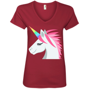Unicorn Face Emoji Ladies’ V-Neck T-Shirt