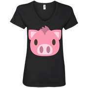 Pig Face Emoji Ladies’ V-Neck T-Shirt