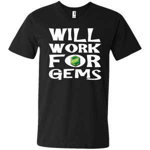 Will Work for Gems Gamer Men’s V-Neck T-Shirt