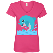 Dolphin Emoji Ladies’ V-Neck T-Shirt