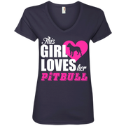 This Girls Loves Her Pittbull Ladies’ V-Neck T-Shirt