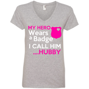 My Hero Wears A Badge and i Call Him Hubby Police Ladies’ V-Neck T-Shirt