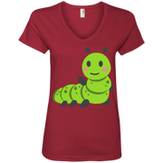 Waving Caterpillar Emoji Ladies’ V-Neck T-Shirt