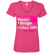 My Hero Wears A Badge and i Call Him Hubby Police Ladies’ V-Neck T-Shirt