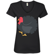 Turkey Thanksgiving Emoji Ladies’ V-Neck T-Shirt