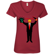 Trump Holding Statue of Liberty Head America First  Ladies’ V-Neck