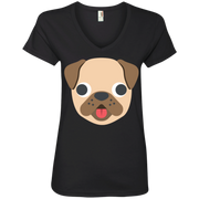 Pug Face Emoji Ladies’ V-Neck T-Shirt