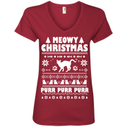 Meowy Christmas Ladies’ V-Neck T-Shirt