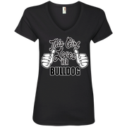 This Girl Loves Her Bulldog Ladies’ V-Neck T-Shirt