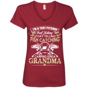 Tent Pitching, Fish Catching, Camping Kinda Grandma Ladies’ V-Neck T-Shirt