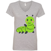 Waving Caterpillar Emoji Ladies’ V-Neck T-Shirt