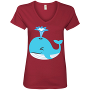 Whale Blow Hole Spray Emoji Ladies’ V-Neck T-Shirt