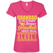 Grandad was Created Because Grandkid’s Need Real Hero’s Ladies’ V-Neck T-Shirt