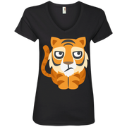 Bored Tiger Emoji Ladies’ V-Neck T-Shirt