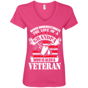 Never underestimate the Love of a Grandpa Who is Also a Veteran  Ladies’ V-Neck Tee