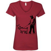 Banksy’s Thug with a Barking Dog Ladies V-Neck T-Shirt