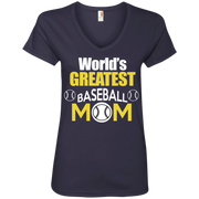 Worlds Greatest Baseball Mom Ladies’ V-Neck T-Shirt