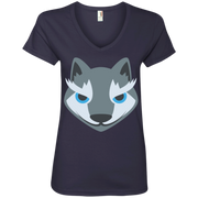 Wolf Face Emoji Ladies’ V-Neck T-Shirt