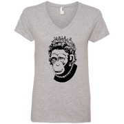 Banksy’s The Queen is a Monkey Ladies’ V-Neck T-Shirt