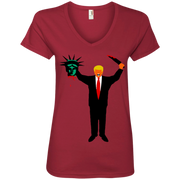 Trump Holding Statue of Liberty Head Ladies’ V-Neck