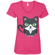 Cute Cat Emoji Ladies’ V-Neck T-Shirt