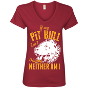 If My Pitbull Isn’t Happy, Neither am i_T Shirt_navy  Ladies’ V-Neck Tee