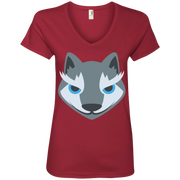 Wolf Face Emoji Ladies’ V-Neck T-Shirt