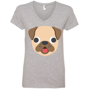 Pug Face Emoji Ladies’ V-Neck T-Shirt