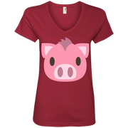 Pig Face Emoji Ladies’ V-Neck T-Shirt