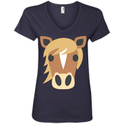 Horse Face Emoji Ladies’ V-Neck T-Shirt