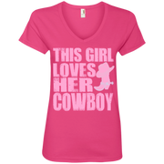 This Girl Loves Her Cowboy Ladies’ V-Neck T-Shirt