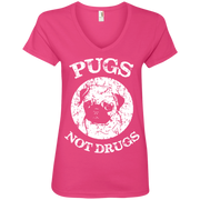 Pugs Not Drugs! Ladies’ V-Neck T-Shirt