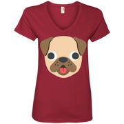 Pug Face Emoji Ladies’ V-Neck T-Shirt