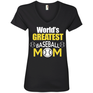 Worlds Greatest Baseball Mom Ladies’ V-Neck T-Shirt