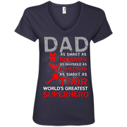 Dad As Strong as Ironman An Invisable as Superman, As Smart as Thor Superhero Ladies’ V-Neck T-Shirt