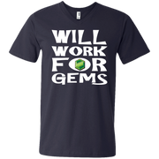 Will Work for Gems Gamer Men’s V-Neck T-Shirt